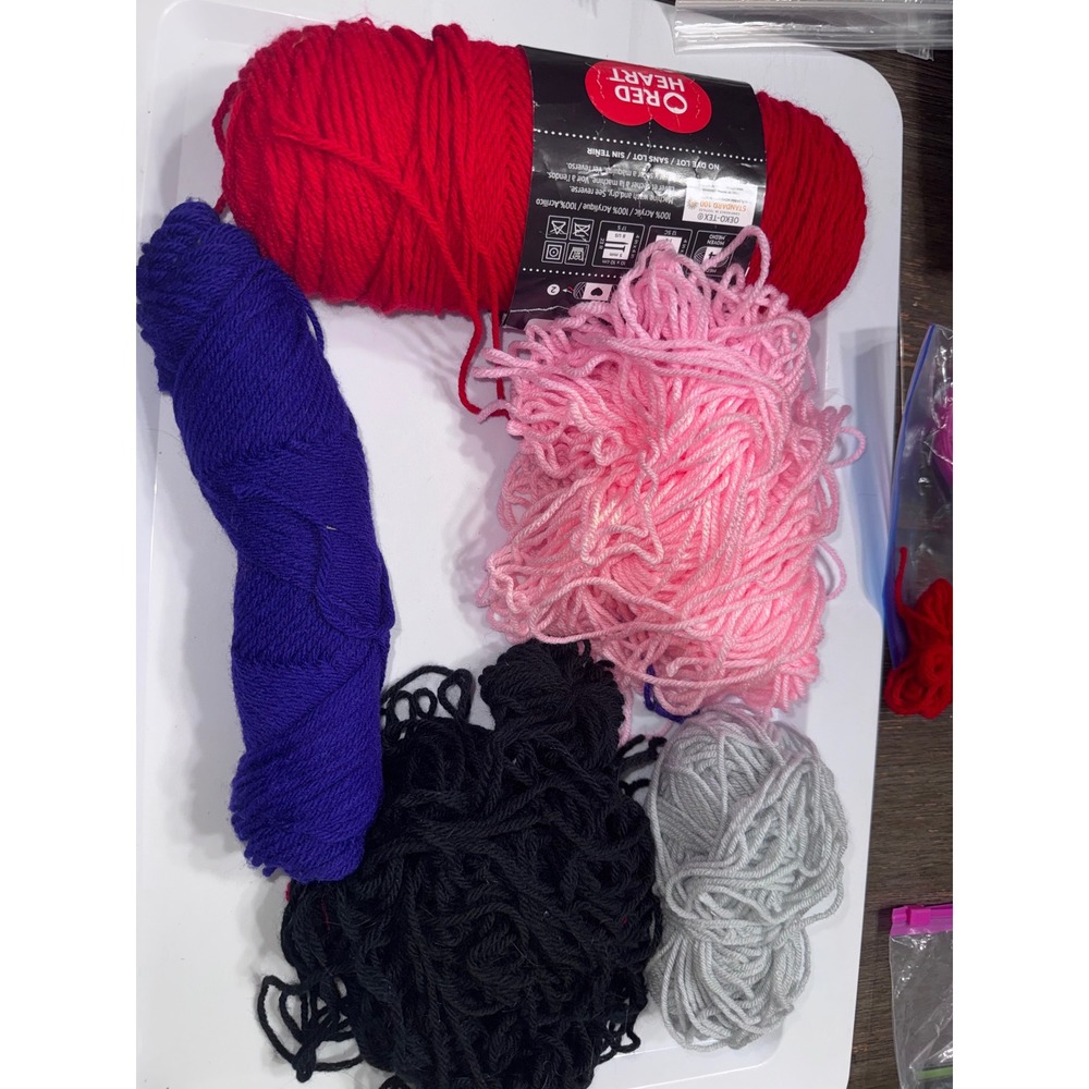 Red Heart Super Saver Yarn Bundle Red Purple Pink Black Grey Acrylic Scrap Lot